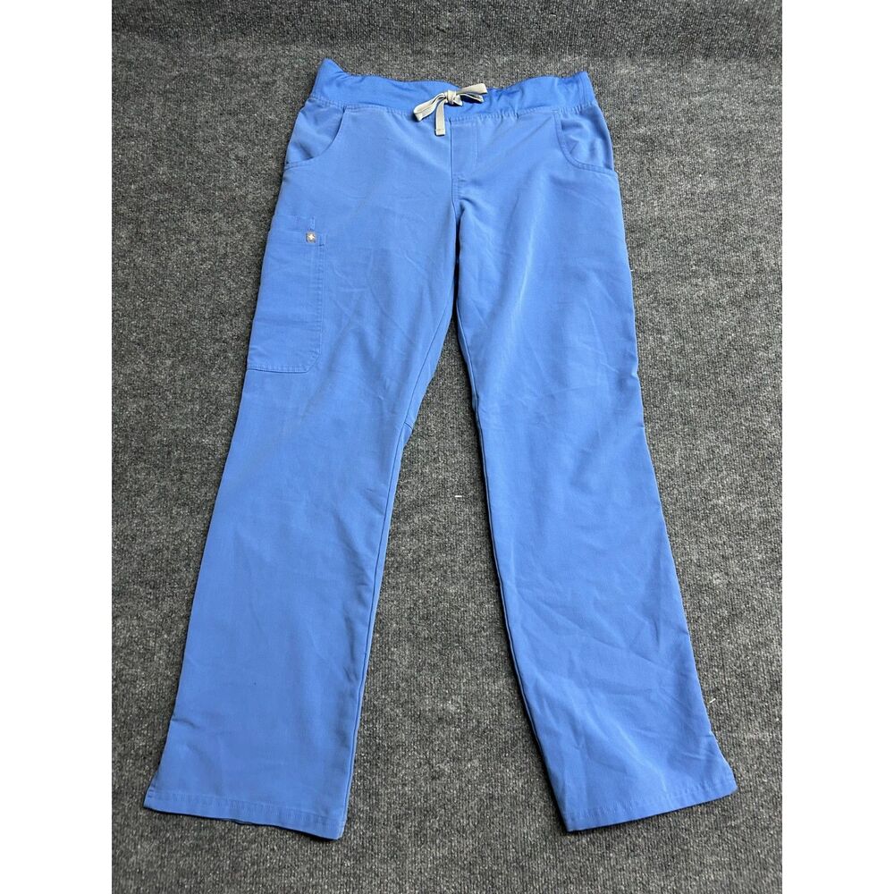 FIGS Cargo Scrub Pants Women Medium Ceil Blue Straight Leg Yoga Waistband (68)